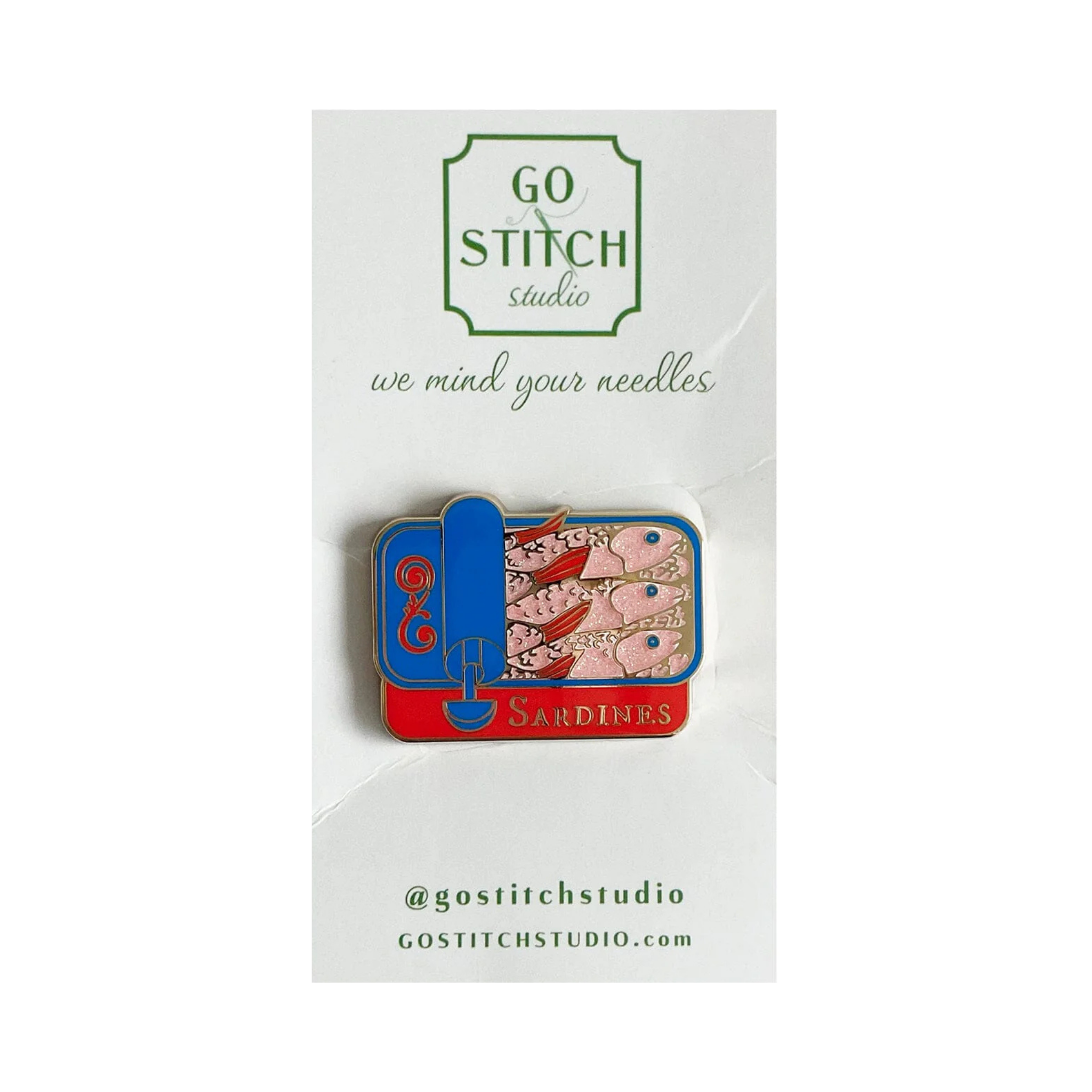 Red & Blue Sardine Can Needle Minder
