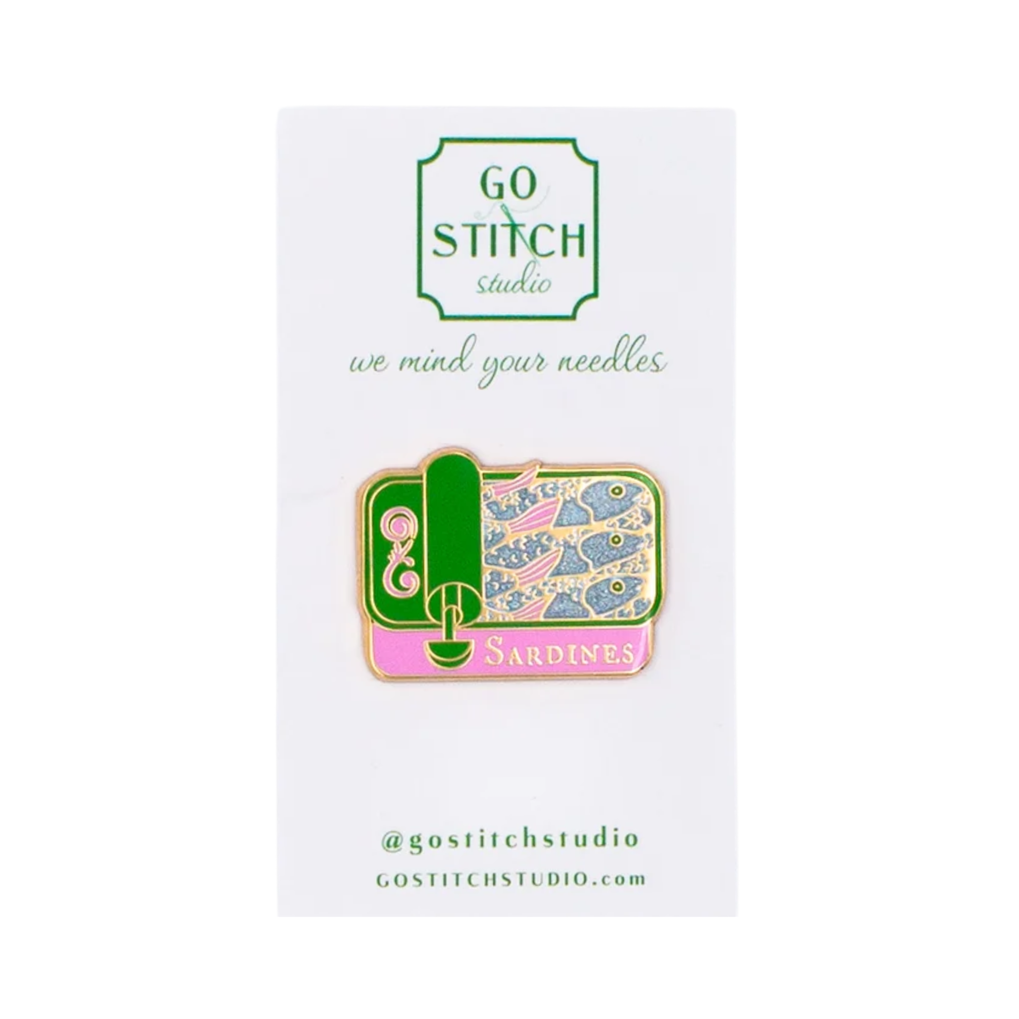 Pink & Green Sardine Can Needle Minder