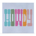Colorful Howdy saying made up of various colors on a white background.